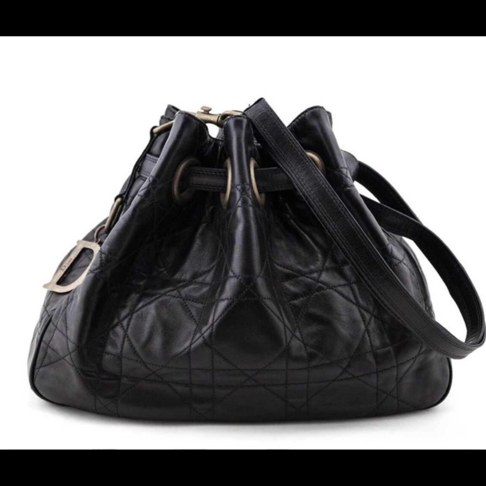 DIOR BLACK LAMBSKIN CANNAGE DRAWSTRING BAG